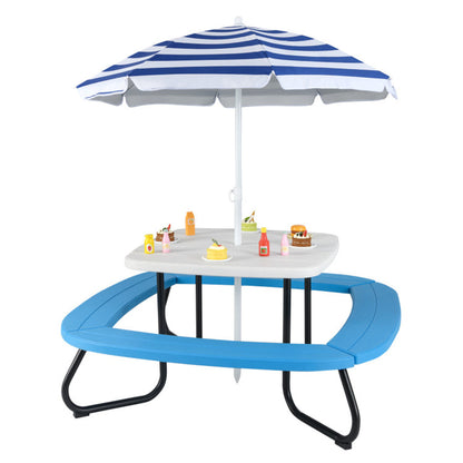 Kids Outdoor Picnic Table With Umbrella -White