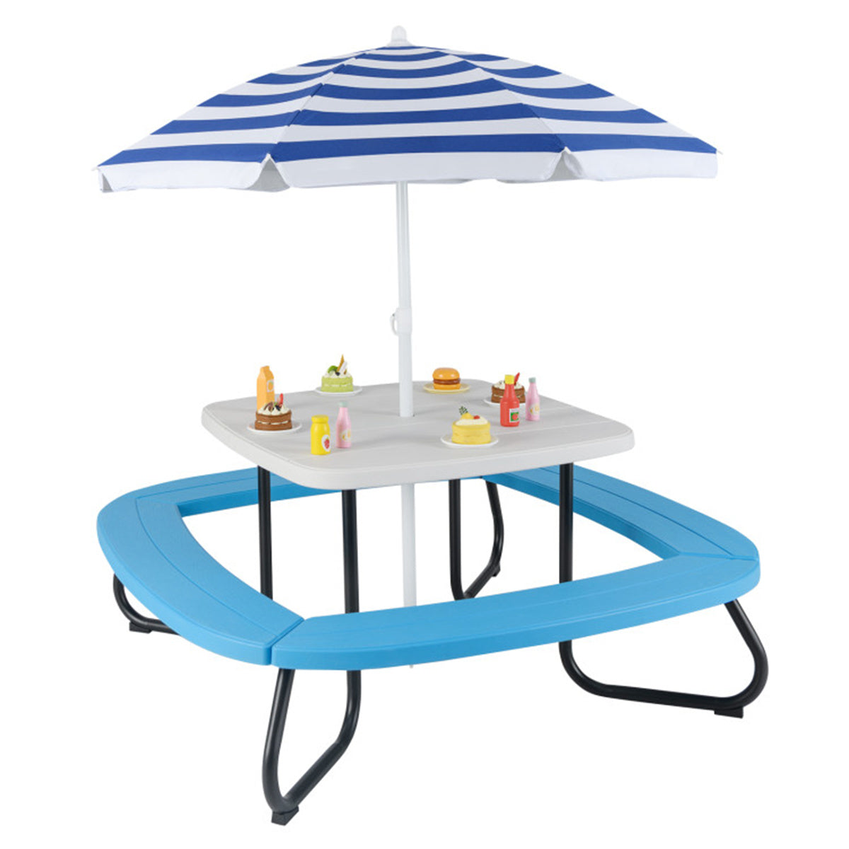 Kids Outdoor Picnic Table With Umbrella -White