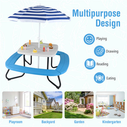 Kids Outdoor Picnic Table With Umbrella -White