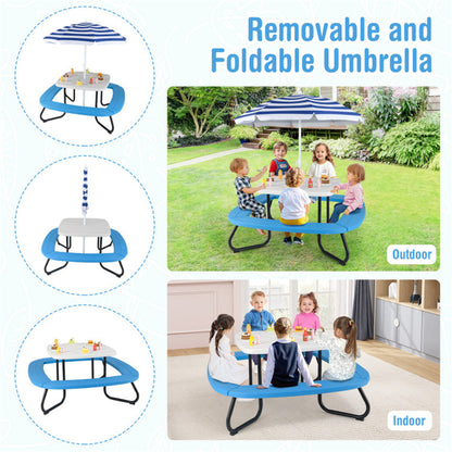 Kids Outdoor Picnic Table With Umbrella -White
