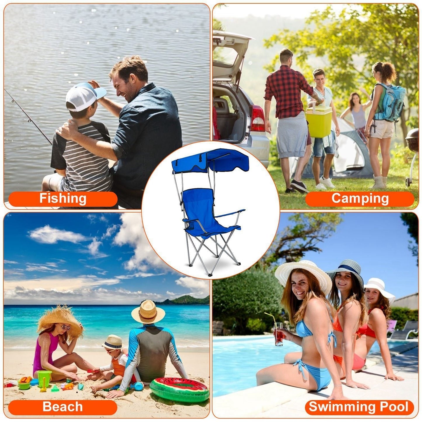 Foldable Beach Canopy Chair Sun Protection Camping Lawn Canopy Chair