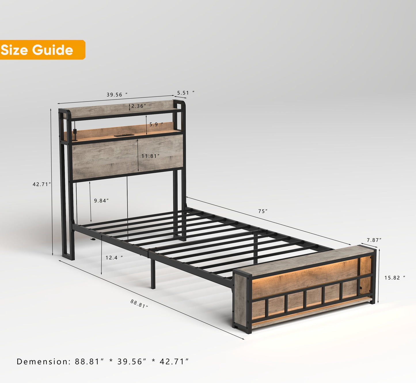 Twin Bed Frames Headboard and Charging Station