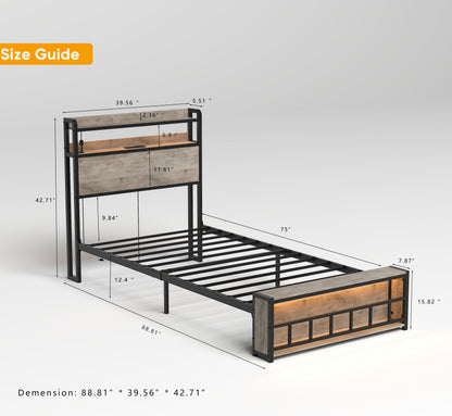 Twin Bed Frames Headboard and Charging Station
