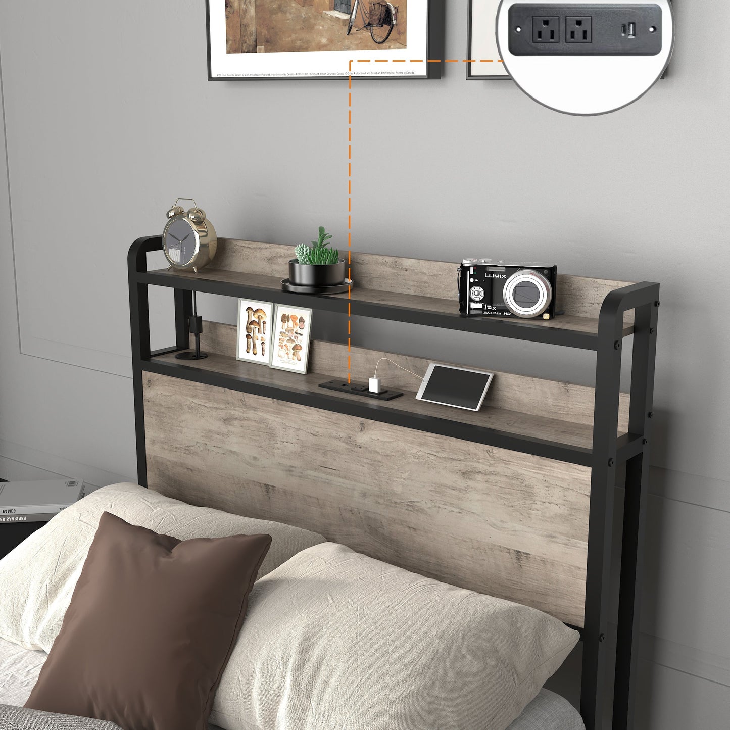 Twin Bed Frames Headboard and Charging Station