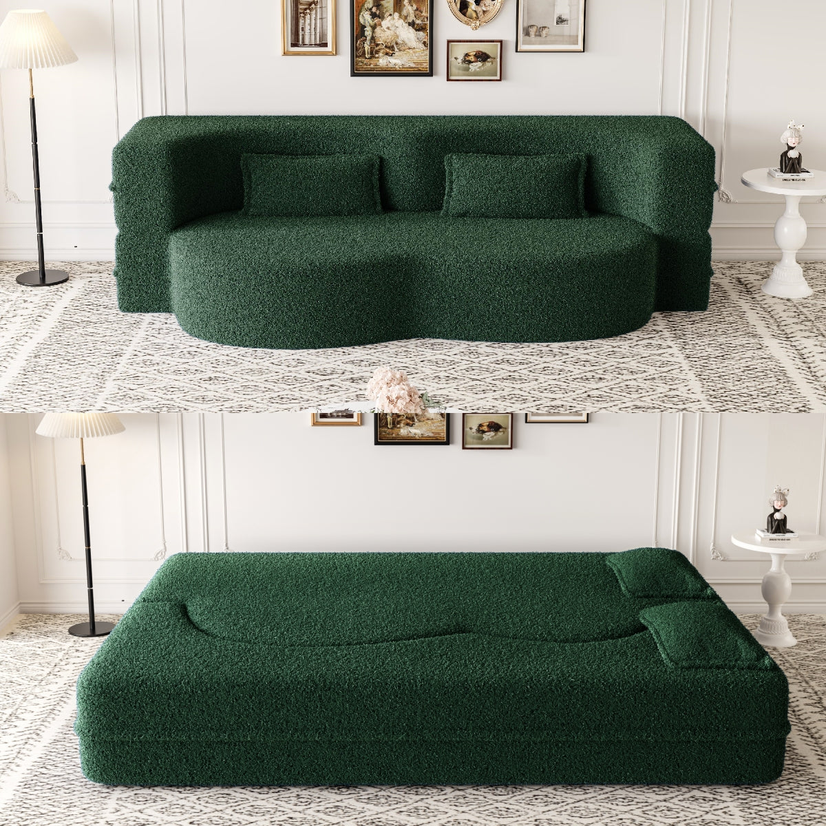Convertible Teddy Fabric Foam Sofa Bed