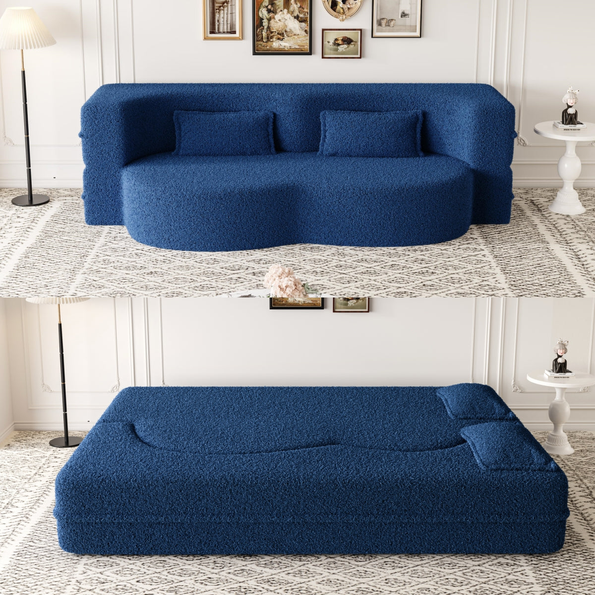 Convertible Teddy Fabric Foam-Filled Sleeper