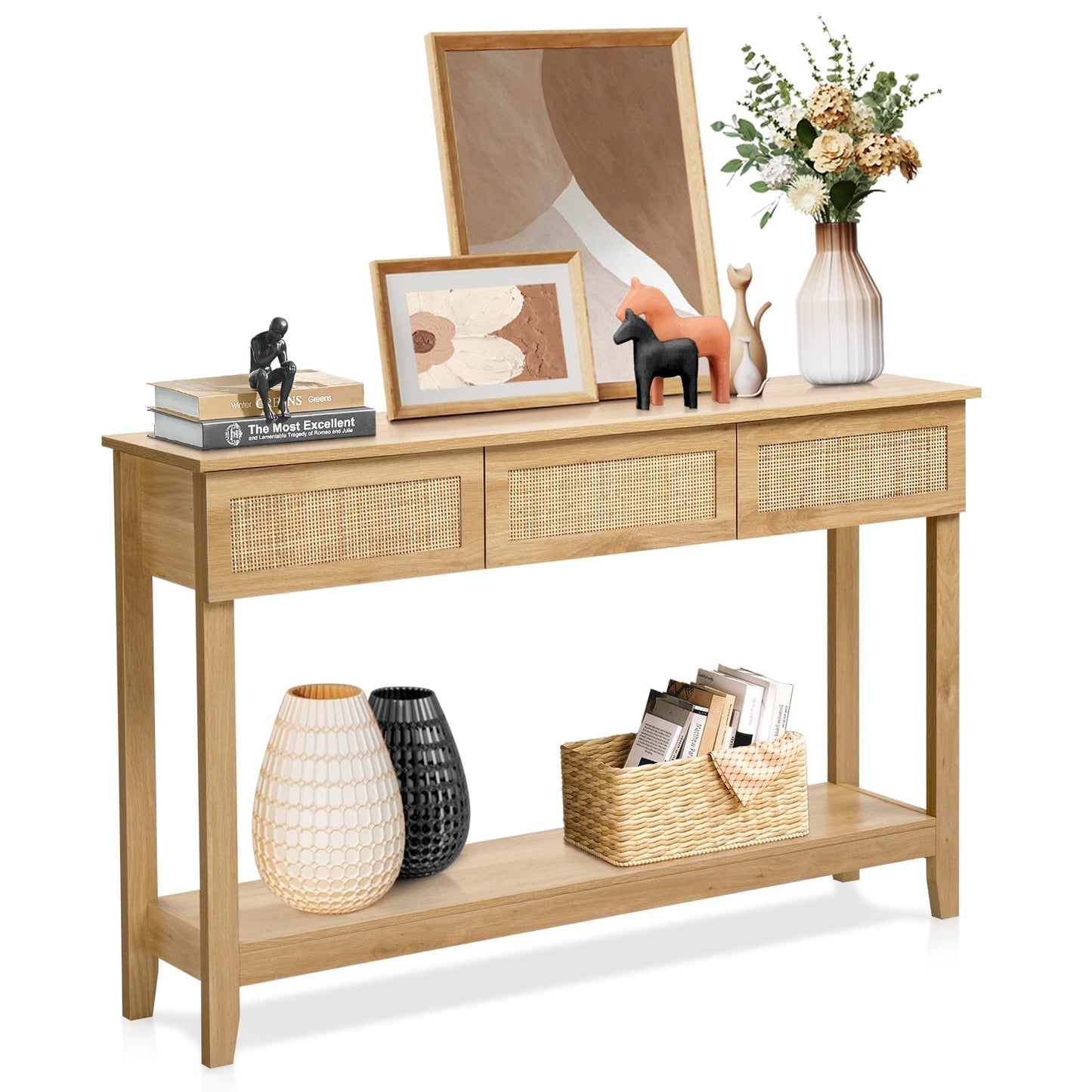Boho Style Rattan Console Table