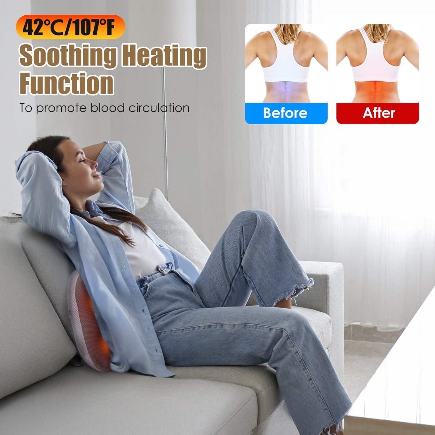 Cordless Lumbar Massager with 4 3D Kneading Nodes & Heating