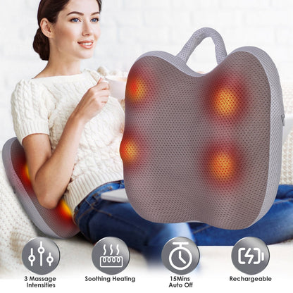 Cordless Lumbar Massager with 4 3D Kneading Nodes & Heating