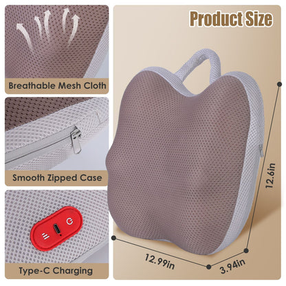 Cordless Lumbar Massager with 4 3D Kneading Nodes & Heating