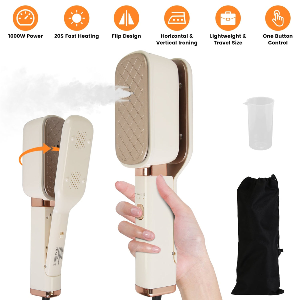 3-in-1 steamer, iron and clip press for collars and cuffs