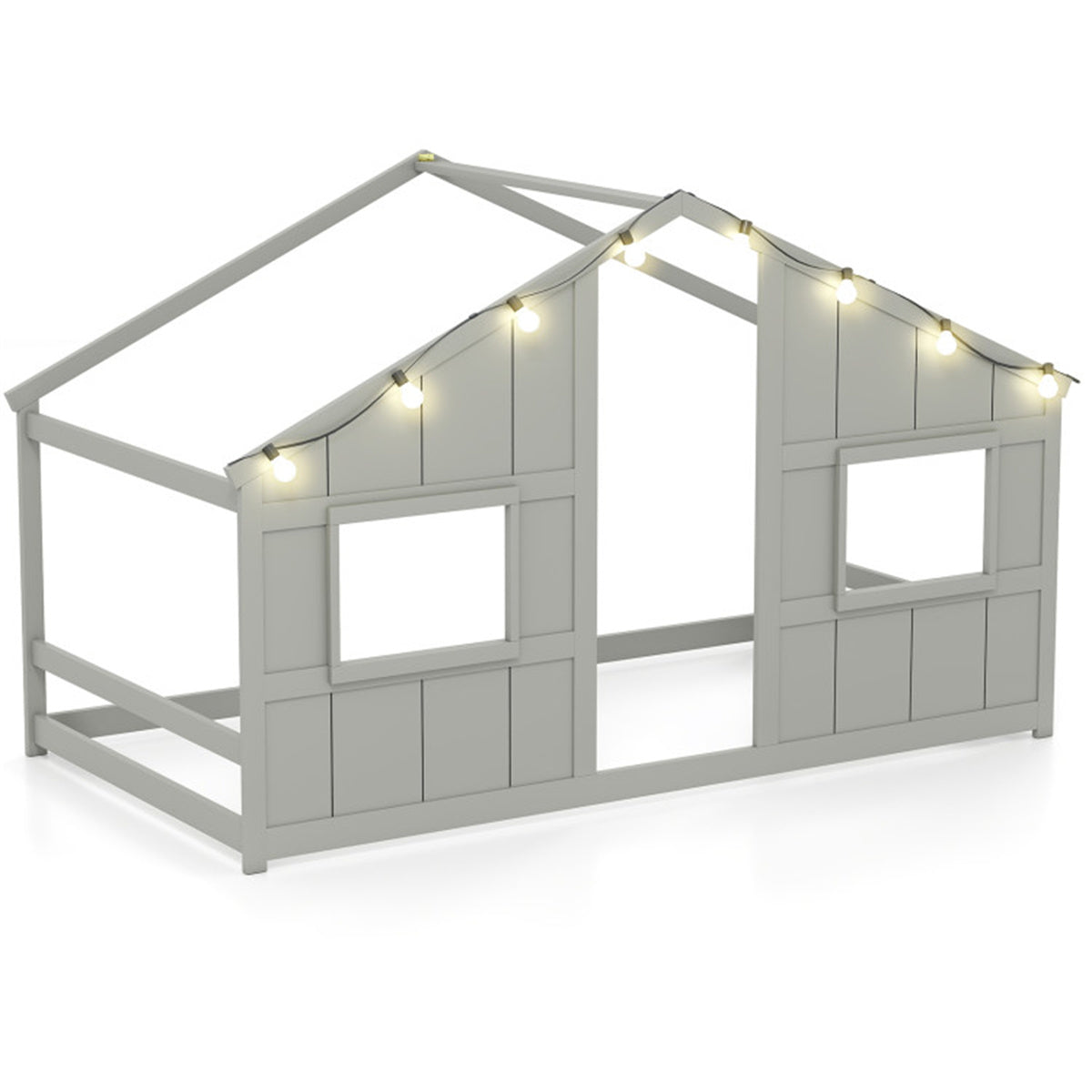 Twin-Size Kids House Gray Floor Bed