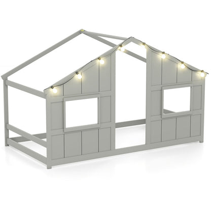 Twin-Size Kids House Gray Floor Bed