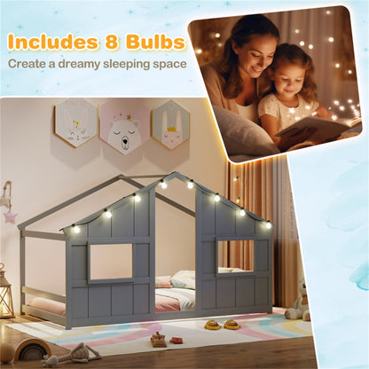 Twin-Size Kids House Gray Floor Bed