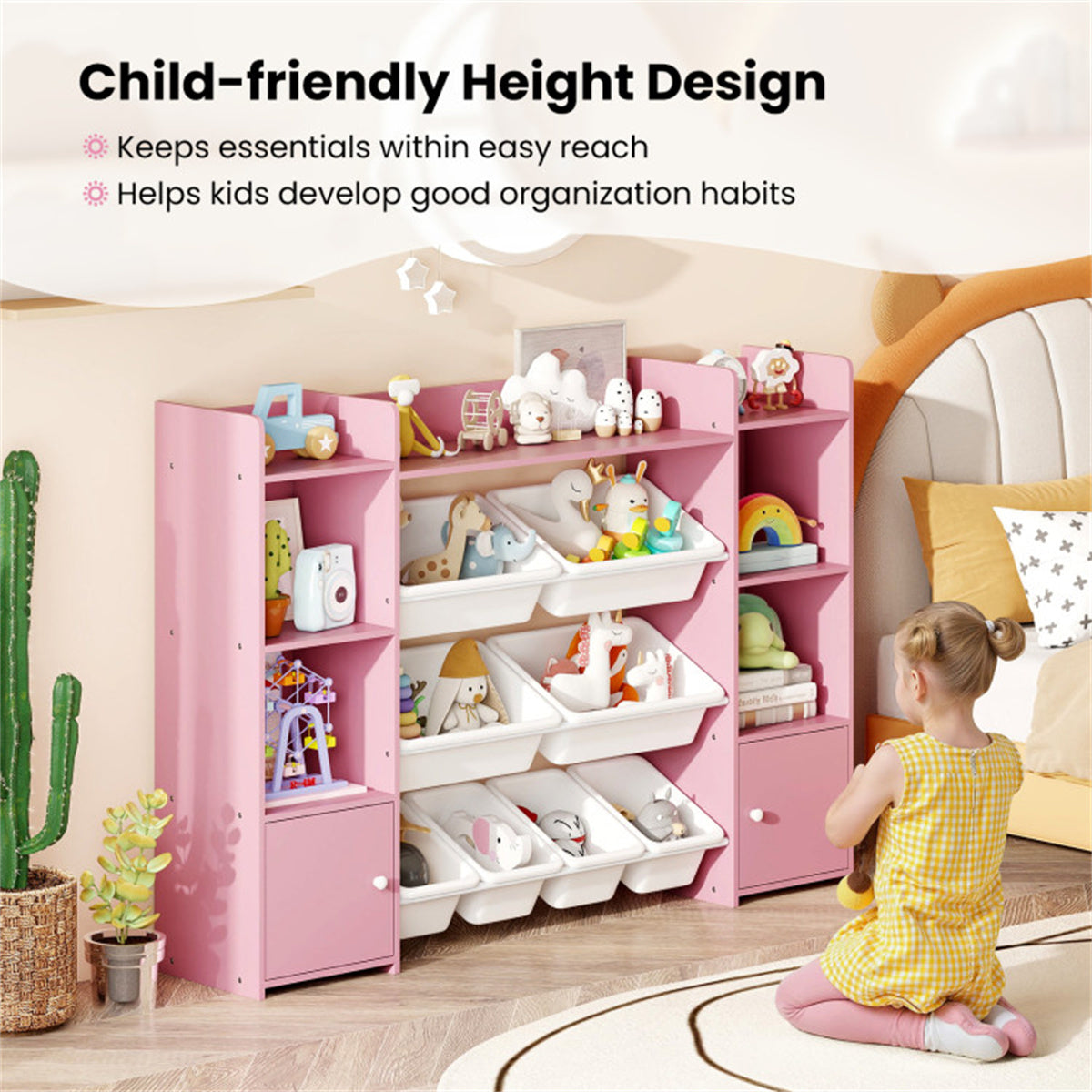 Pink Multi-Functional Kids Storage Shelf