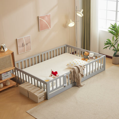 Gray painted pine wood playpen bed