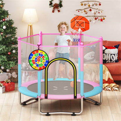 3-in-1 Kids Trampoline 60" with Basketball Hoop & Dartboard