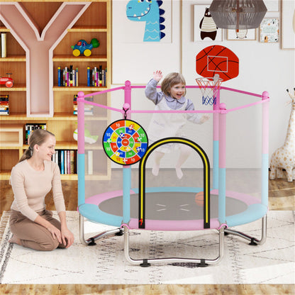 3-in-1 Kids Trampoline 60" with Basketball Hoop & Dartboard
