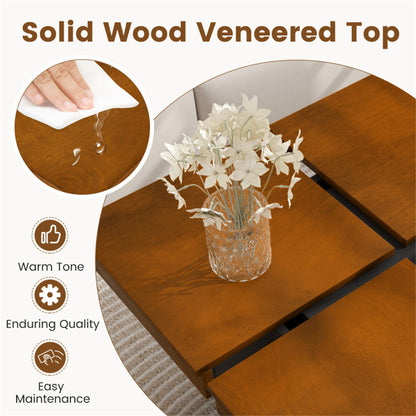 Modern Square Floating Coffee Table Okume Wood Veneer 4-Section Storage Walnut & Black