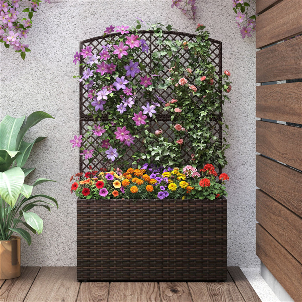 49" Brown PE Rattan Raised Garden Bed