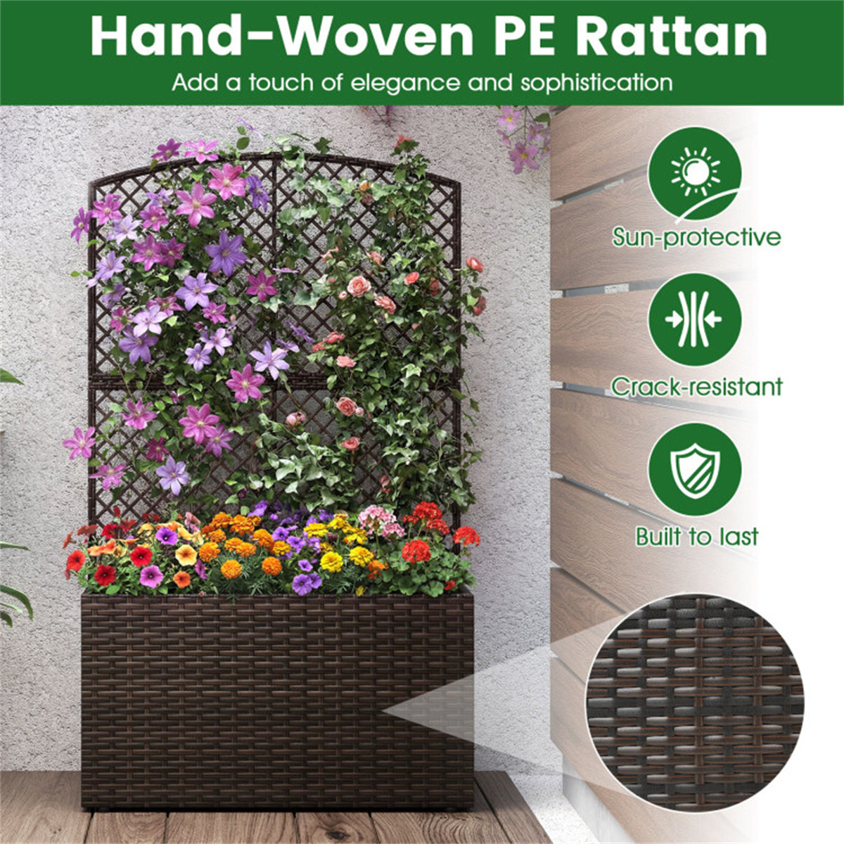 49" Brown PE Rattan Raised Garden Bed