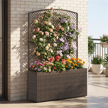 58" Brown PE Rattan Raised Garden Bed