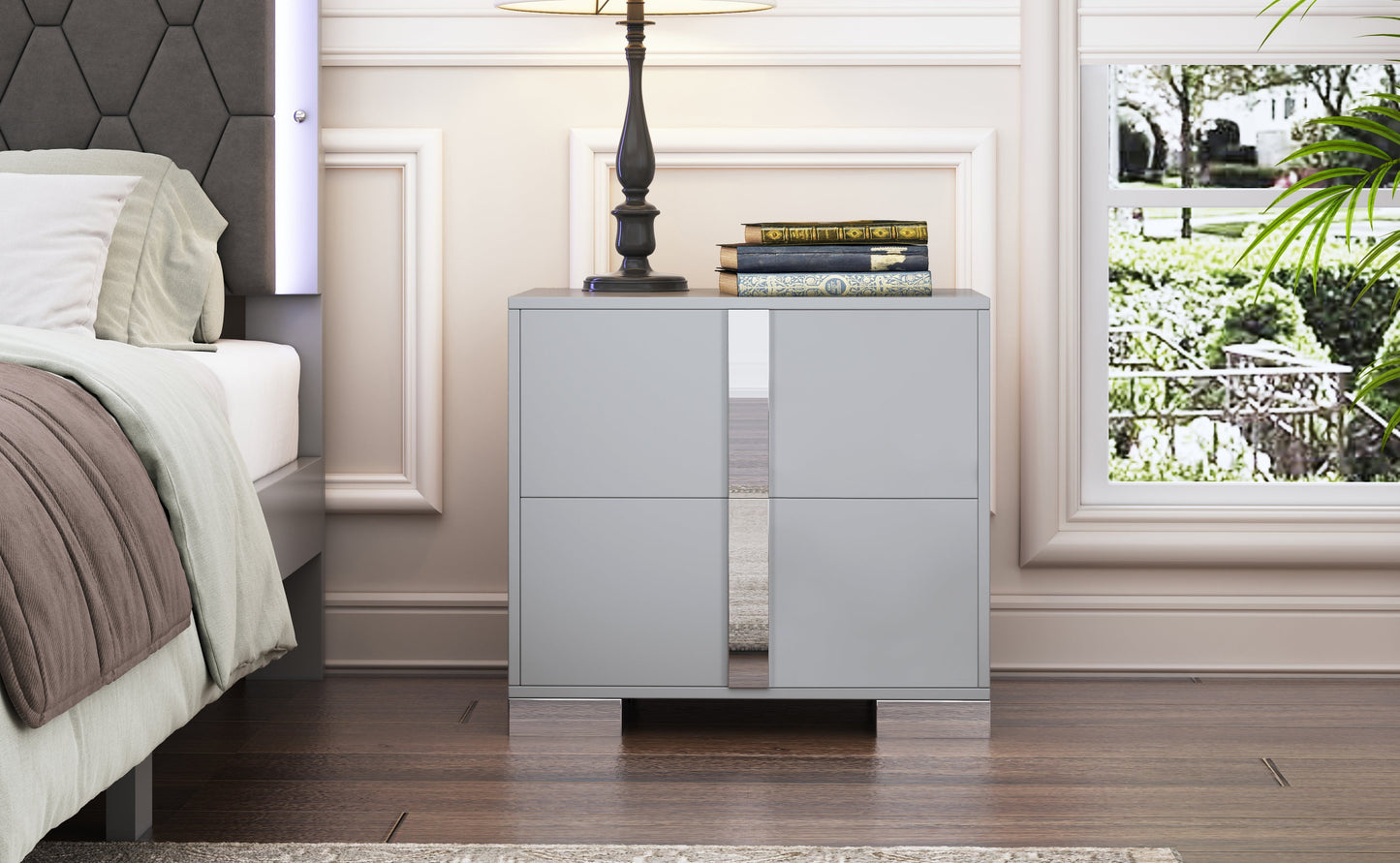 Elegant Nightstand with Metal Foot