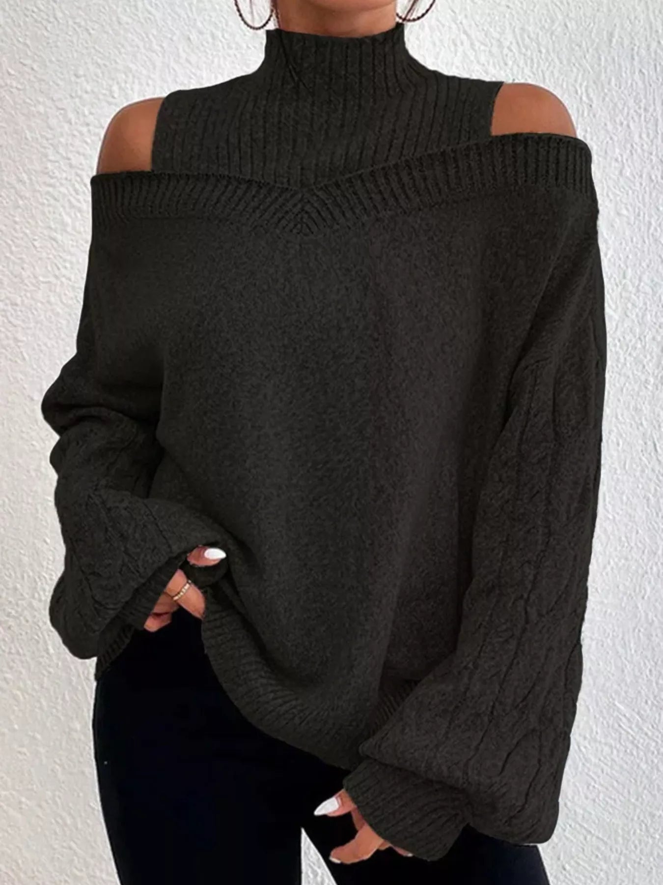 Cold Shoulder Turtleneck Sweater