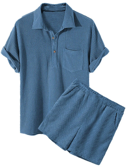 Men's Button Detail Short Sleeve Top and Shorts Set