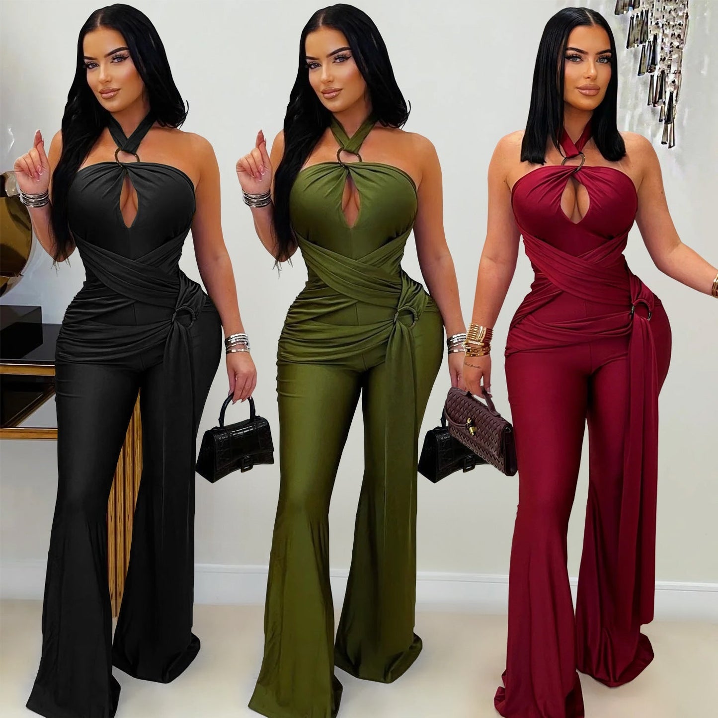 Wide leg wrapped arm jumpsuit