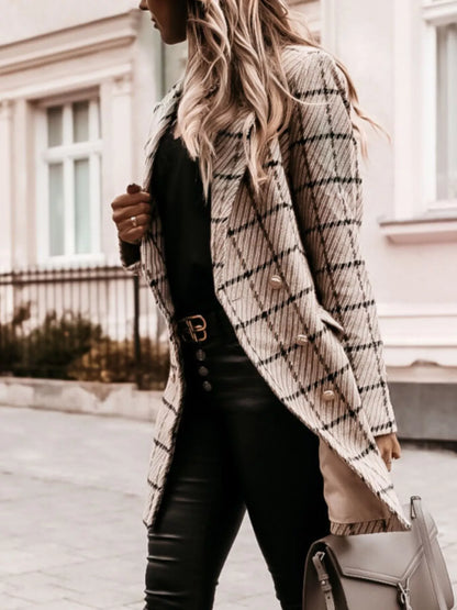 Plaid Tweed Double-Breasted Coat