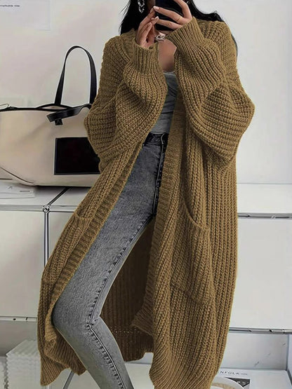 Women's Chunky Knit Openwork Cardigan with Pockets, S to 5XL