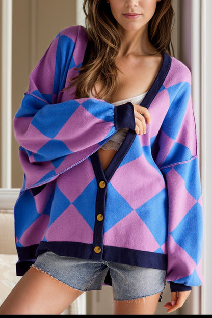 Checkered Button Up Cardigan