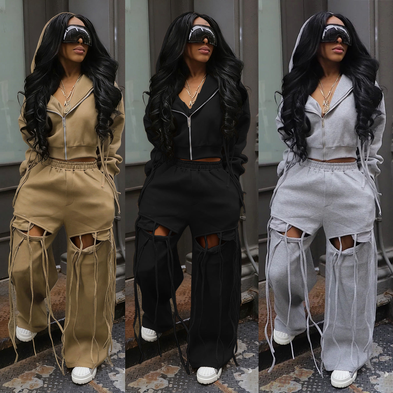 Hooded Zipper Sweatshirt Two-Piece Set