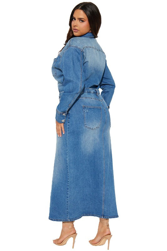 WOMEN FASHION DENIM LONG MAXI DRESS - MONLANE