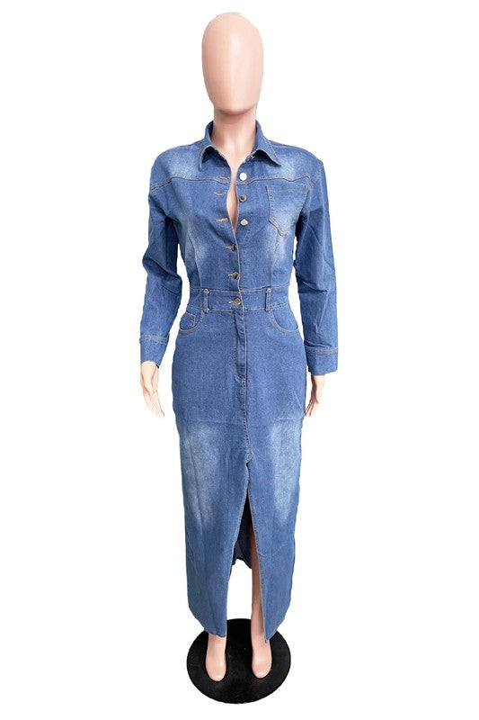 WOMEN FASHION DENIM LONG MAXI DRESS - MONLANE