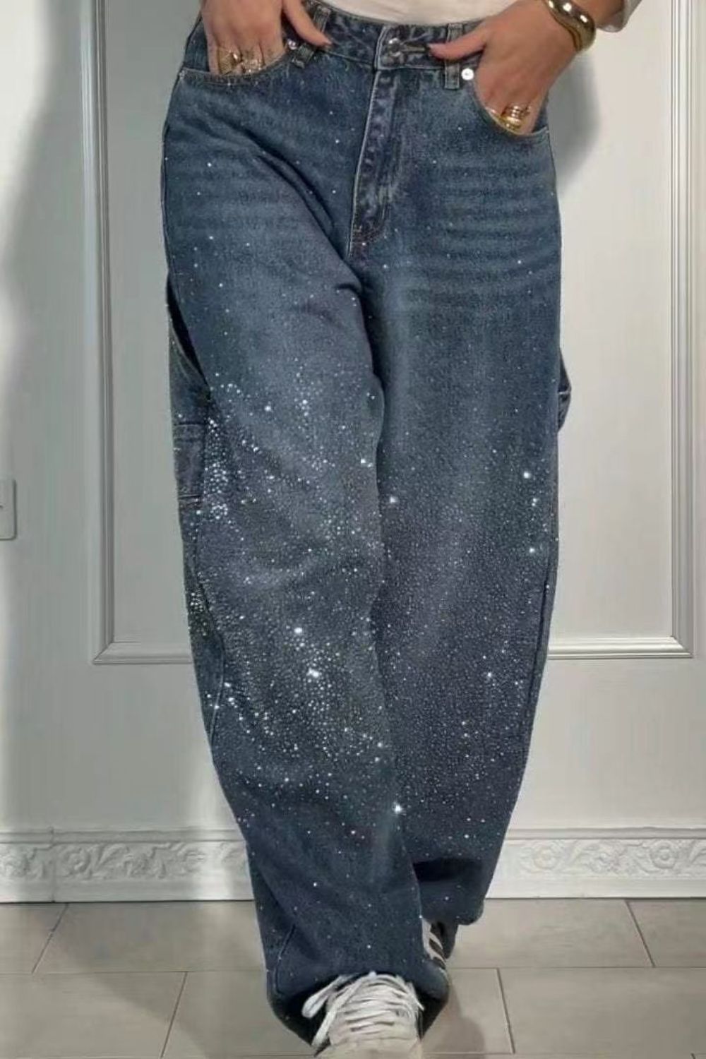 Full Size Rhinestone Wide leg Jeans