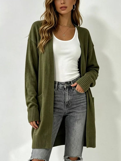Full Size Open-Front Longline Knit Cardigan Plus Size