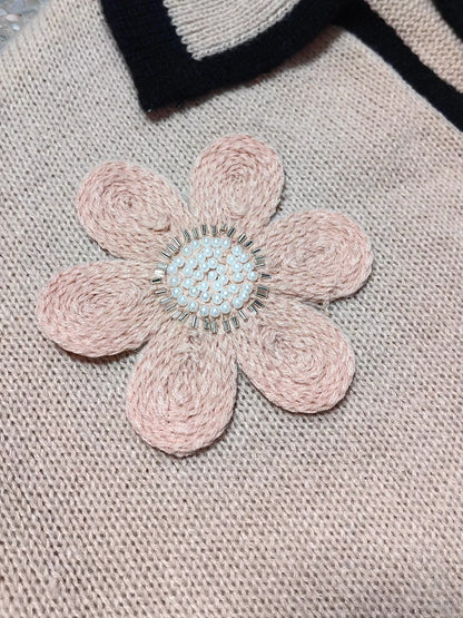 Flower Contrast Trim Dropped Shoulder Sweater