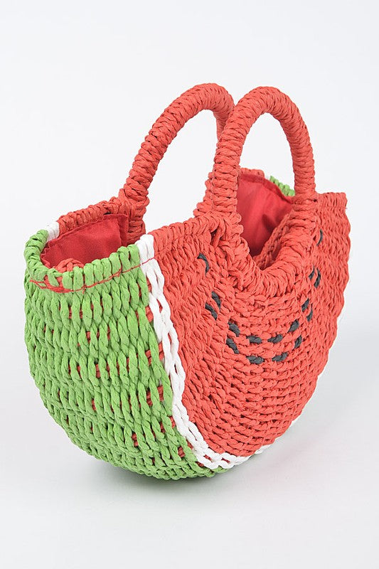 Watermelon straw clutch, view 3