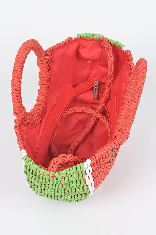 Watermelon straw clutch, view 5