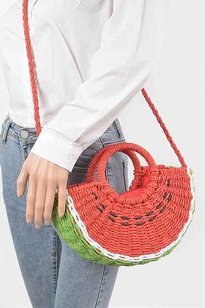 Watermelon straw clutch, view 2