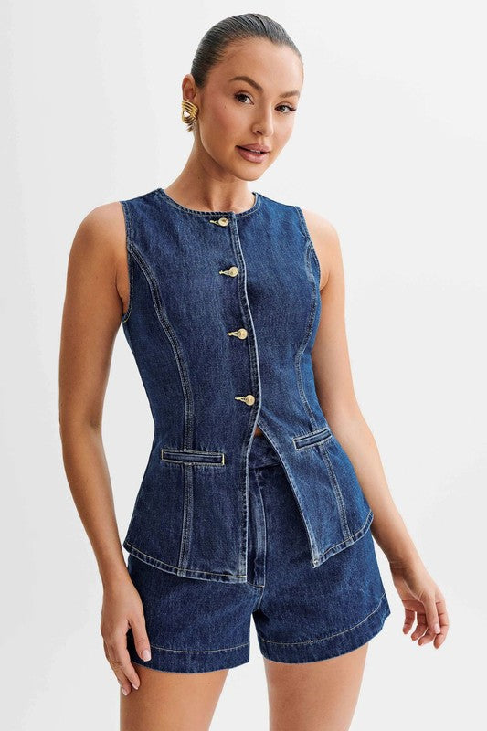 Fashionable Denim Two Piece Set