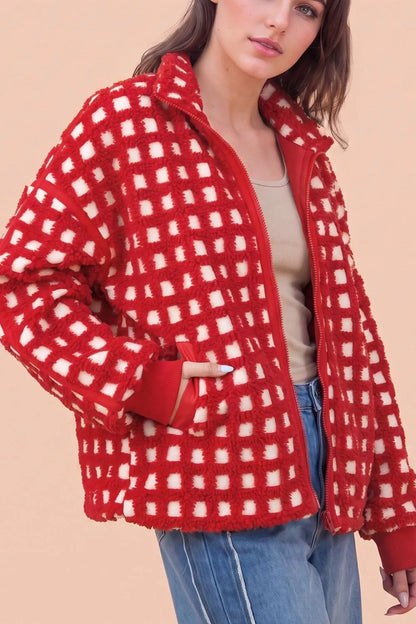 Plaid Zip-Up Long Sleeve Outerwear