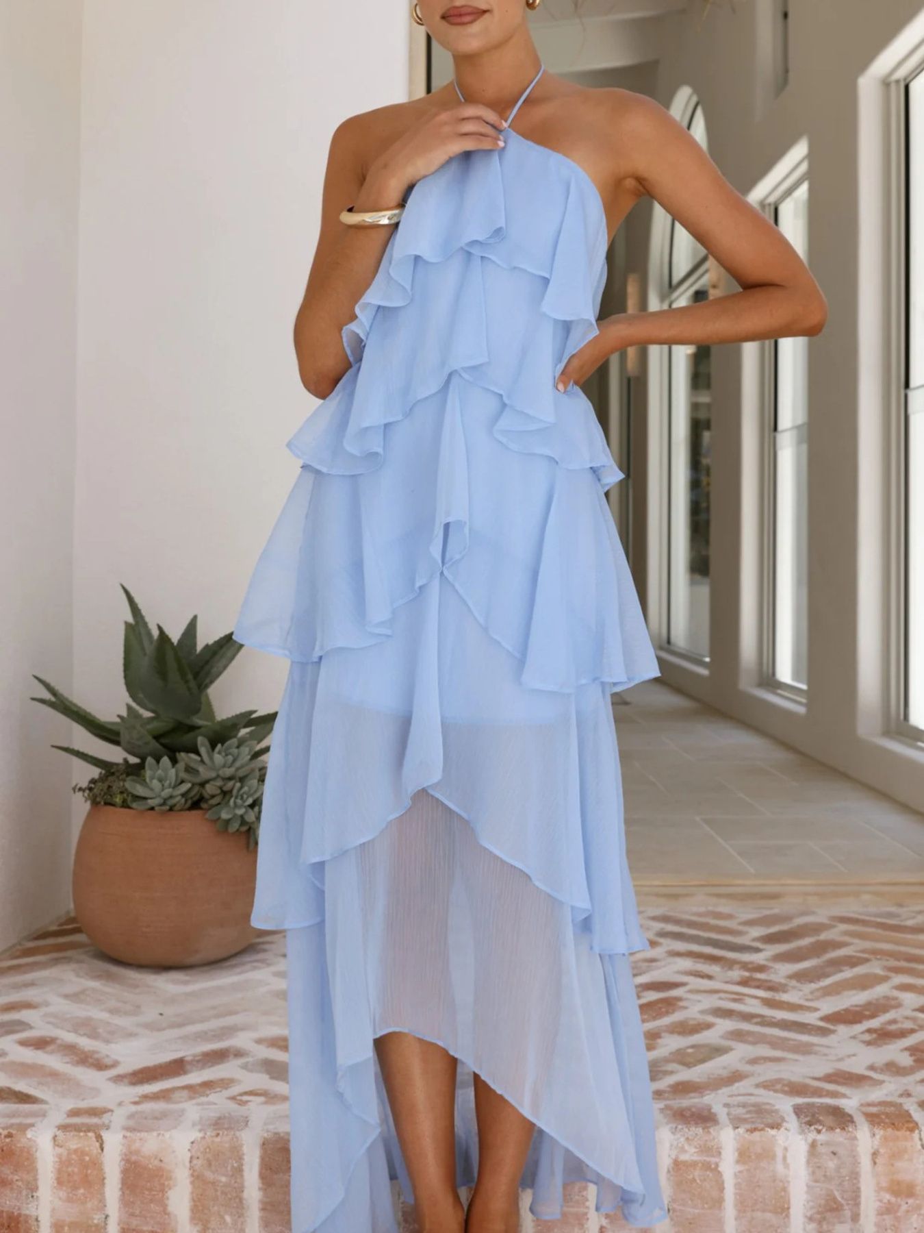 Layered Ruffled Halter Neck Dress