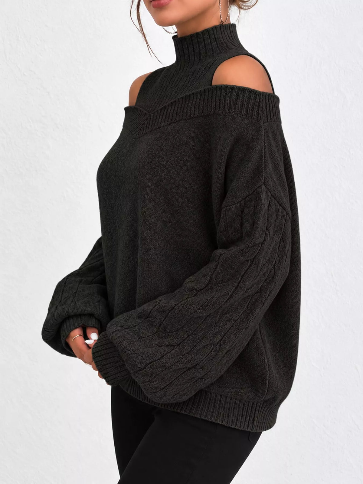 Cold shoulder cable knit sweater, view 15