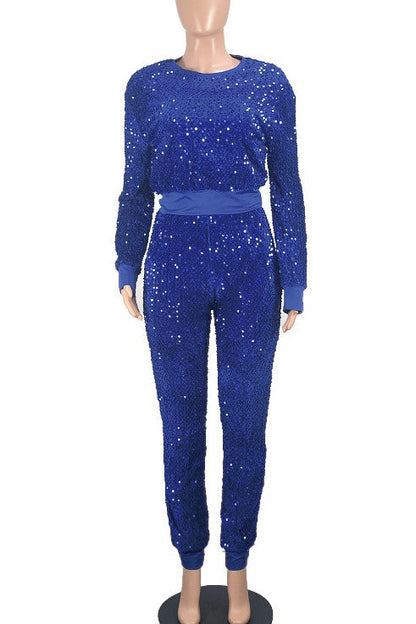 CHIC SEQUIN TWO PIECE PANT SET