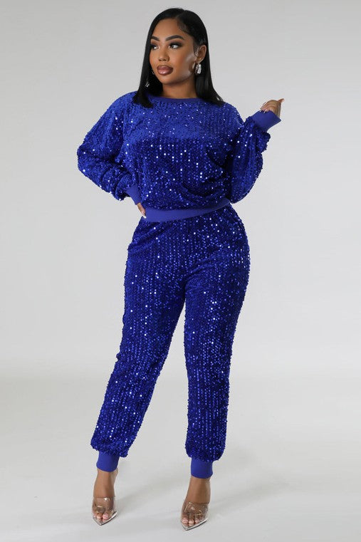 CHIC SEQUIN TWO PIECE PANT SET