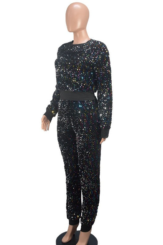 CHIC SEQUIN TWO PIECE PANT SET