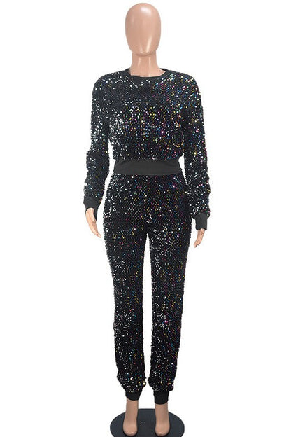 CHIC SEQUIN TWO PIECE PANT SET